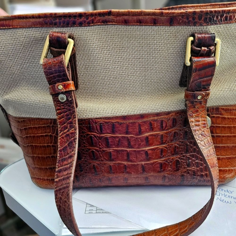 Brahmin Brown Crocodile Embossed Leather Purse Handbag Brass